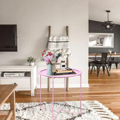 Beistelltisch rund Couchtisch Metalltablett Stauraum Rosa