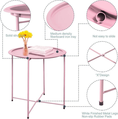 Huhote Runder Beistelltisch Metalltablett Wohnzimmer Balkon Rosa