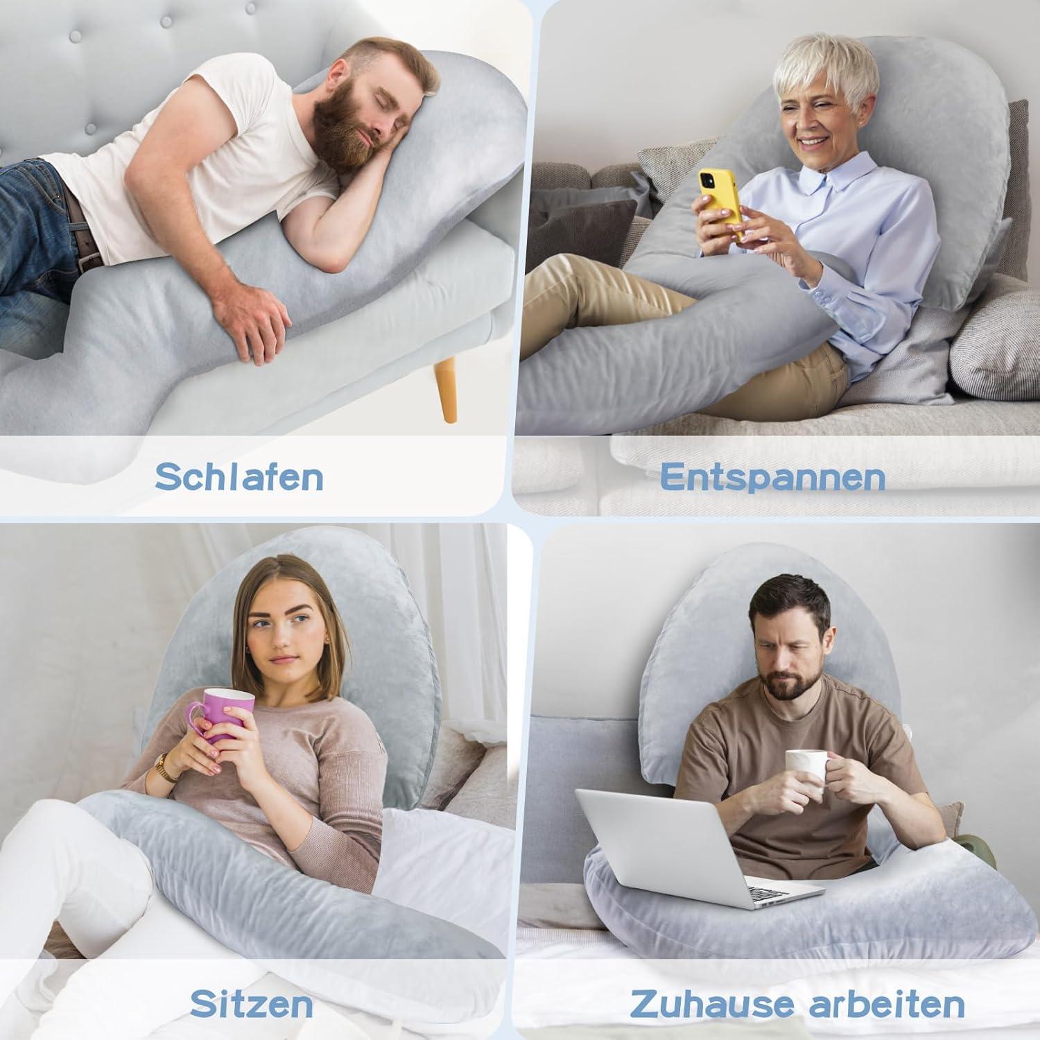 SAHEYER 3-förmiges Memory-Schaum Körperkissen 173 cm Lang Grau