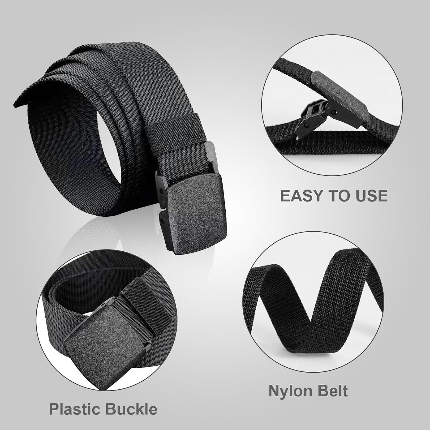 Verstellbarer Herren Nylon Canvasgürtel 130CM, 3er-Pack, Metallfrei, Flughafensicherheit