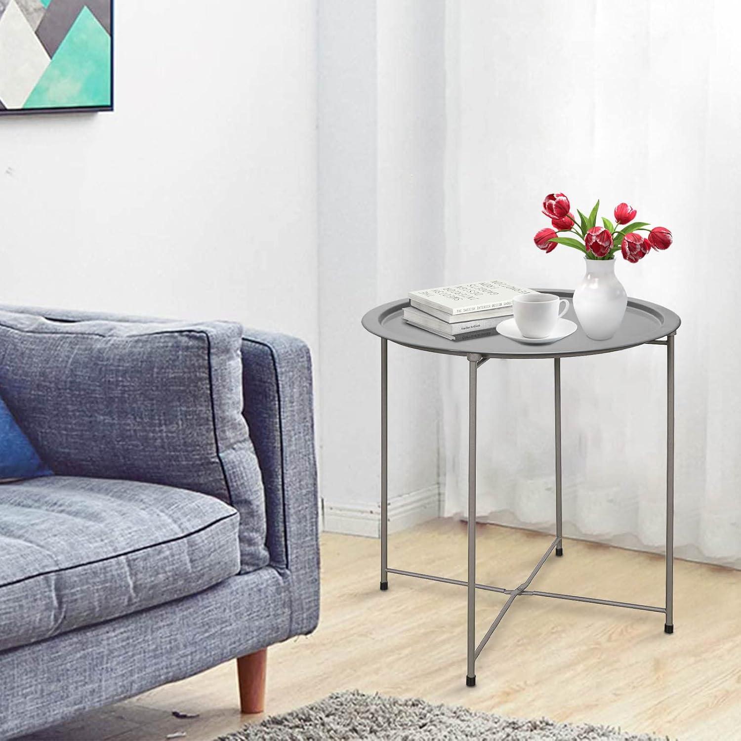 Runder Beistelltisch Metalltisch Couchtisch Teetisch Nachttisch Gray