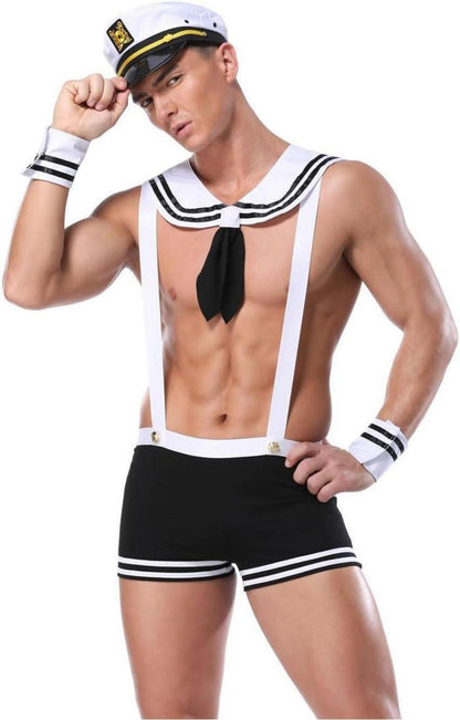 Sexy Matrosen Cosplay Dessous Set mit Shorts Mütze Hosenträgern Funky