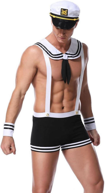 Sexy Matrosen Cosplay Dessous Set mit Shorts Mütze Hosenträgern Funky