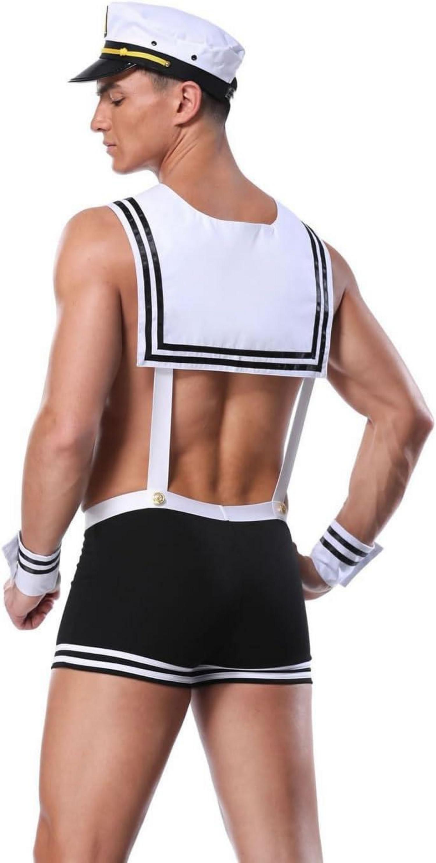 Sexy Matrosen Cosplay Dessous Set mit Shorts Mütze Hosenträger Uniform