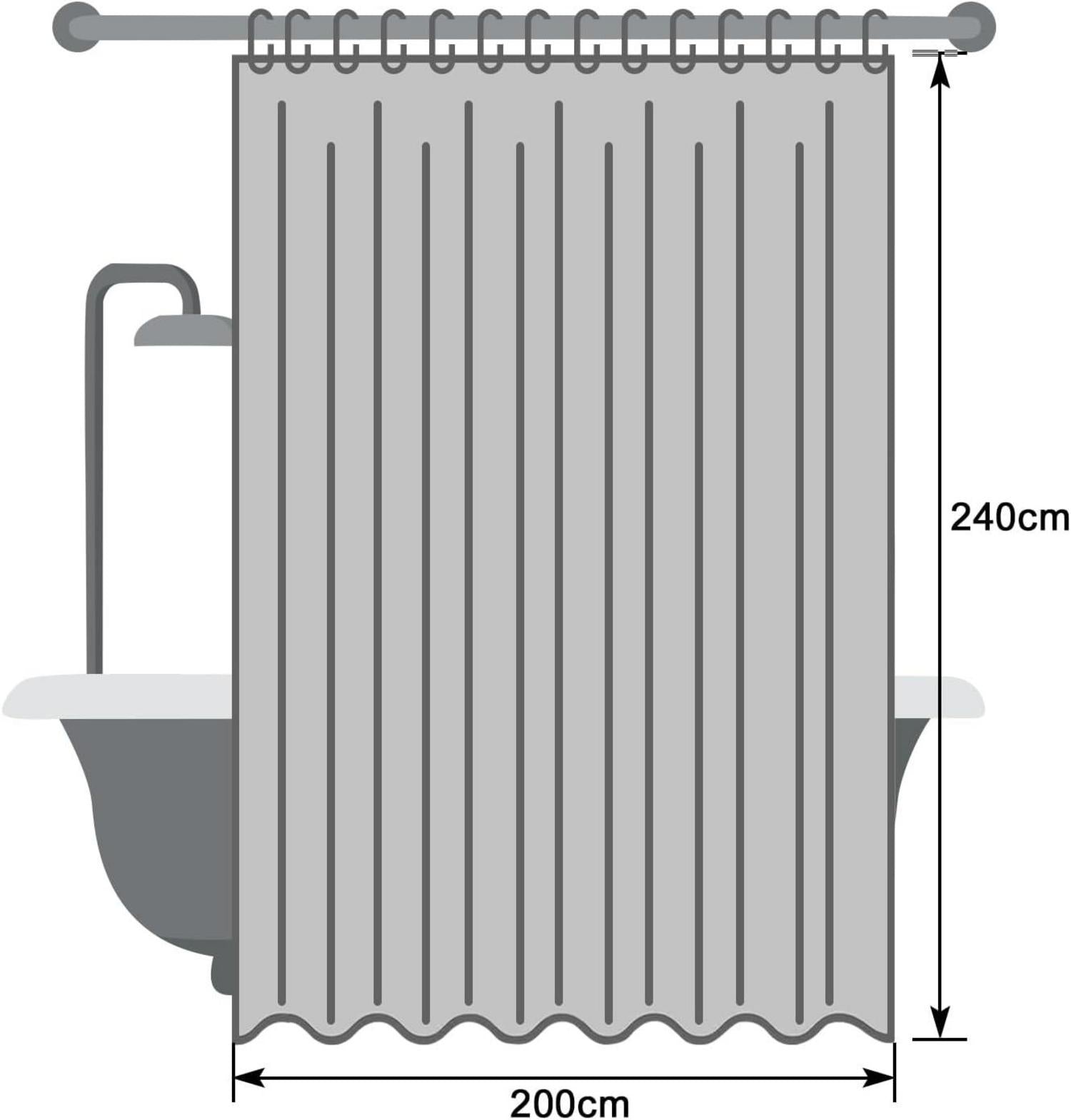 Überlänge Duschvorhang 200x240 Wasserdicht Dunkelgrau mit 14 Ringen