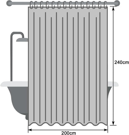 Überlänge Duschvorhang 200x240 Wasserdicht Dunkelgrau mit 14 Ringen