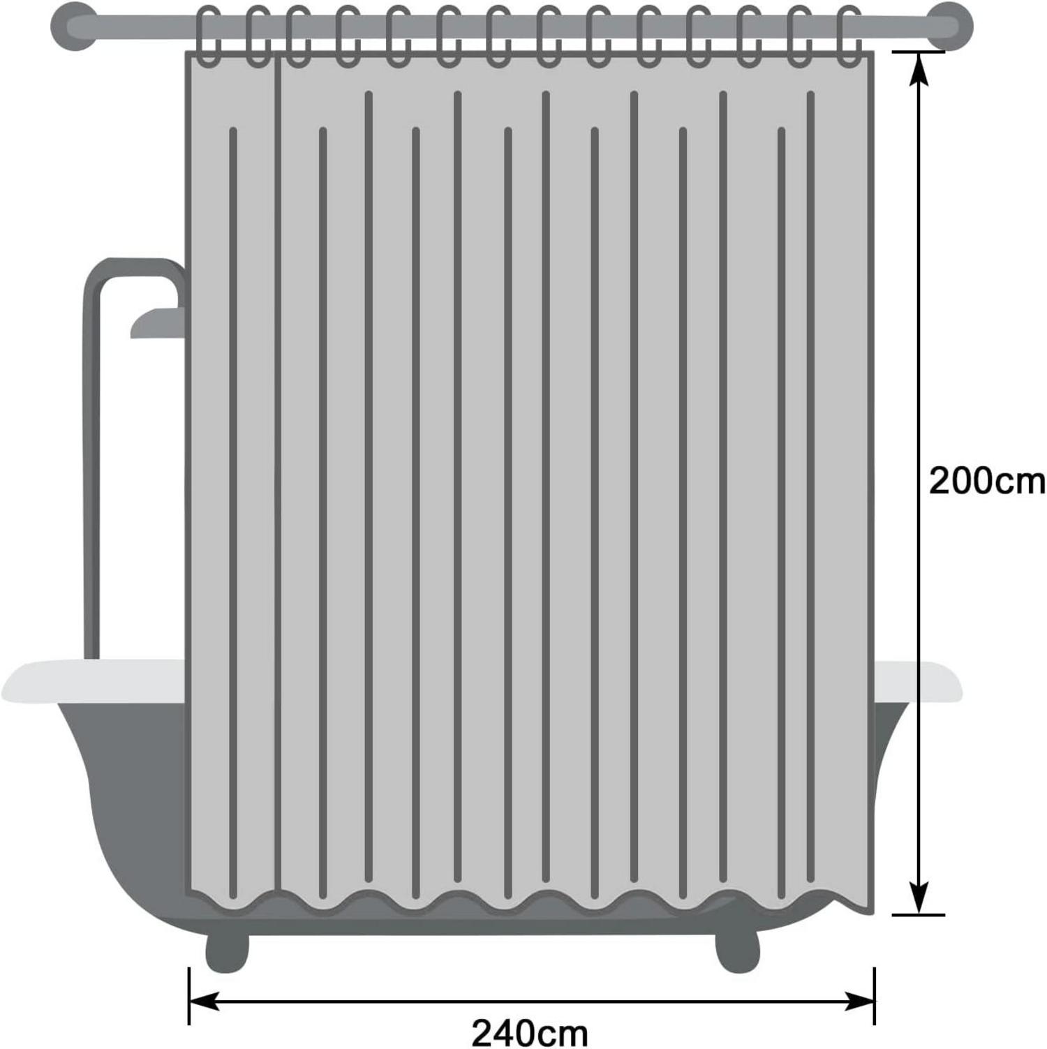 Breiter Duschvorhang 240x200 Grau Textile Polyester Anti-schimmel Wasserdicht