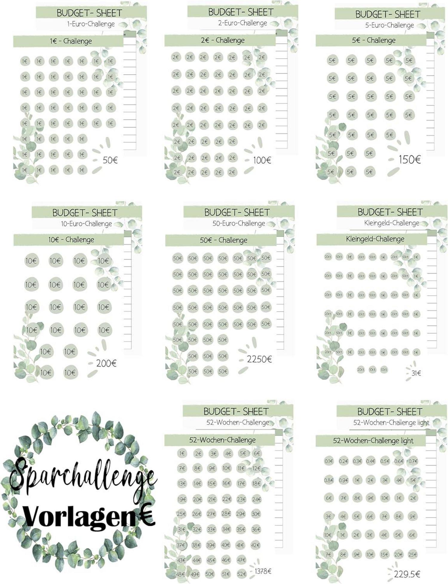 Budget Planner Deutsch-A6 Sparchallenge Eukalyptus 24pcs