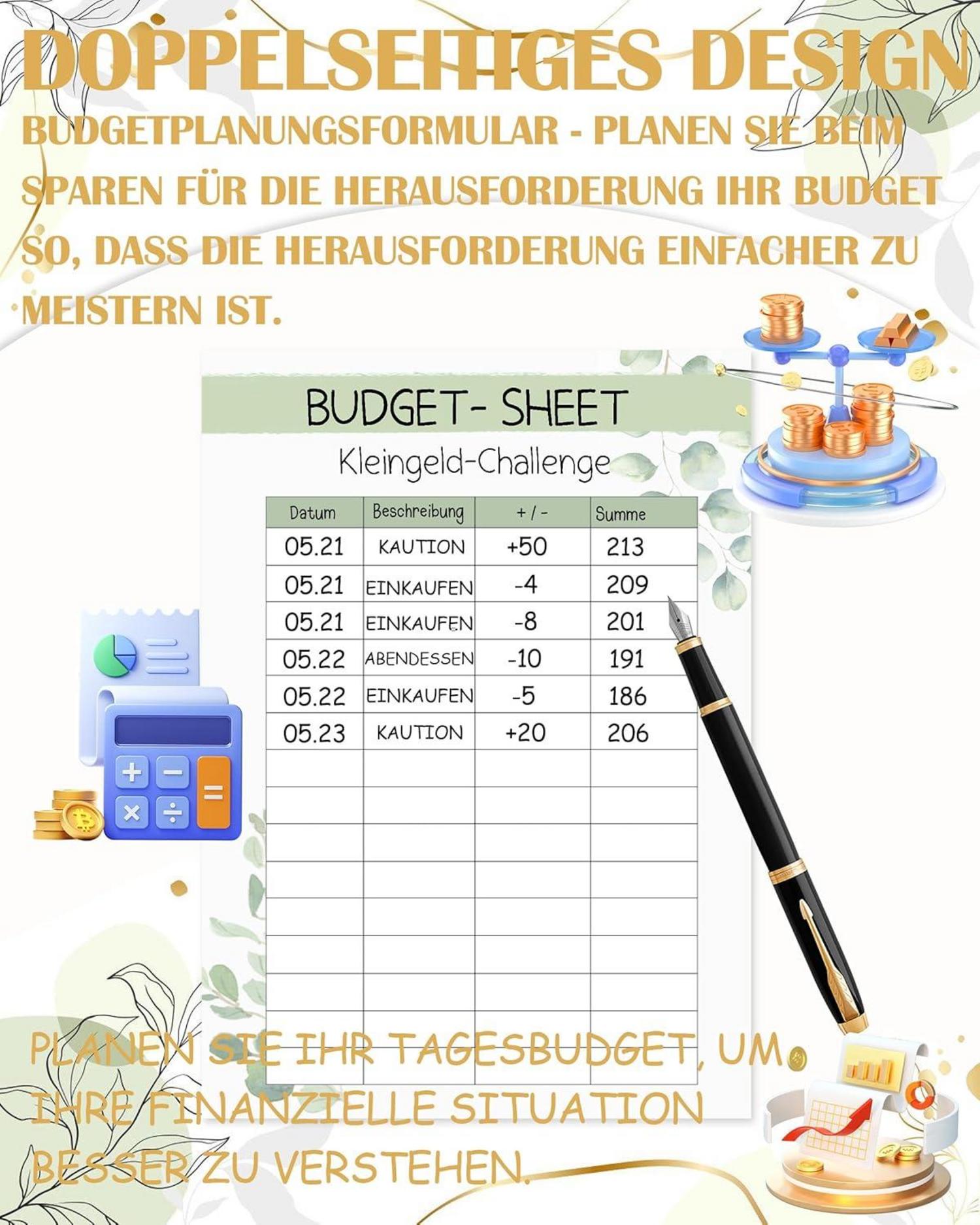 Budget Planner Deutsch-A6 Sparplaner Eukalyptus 24-teilig