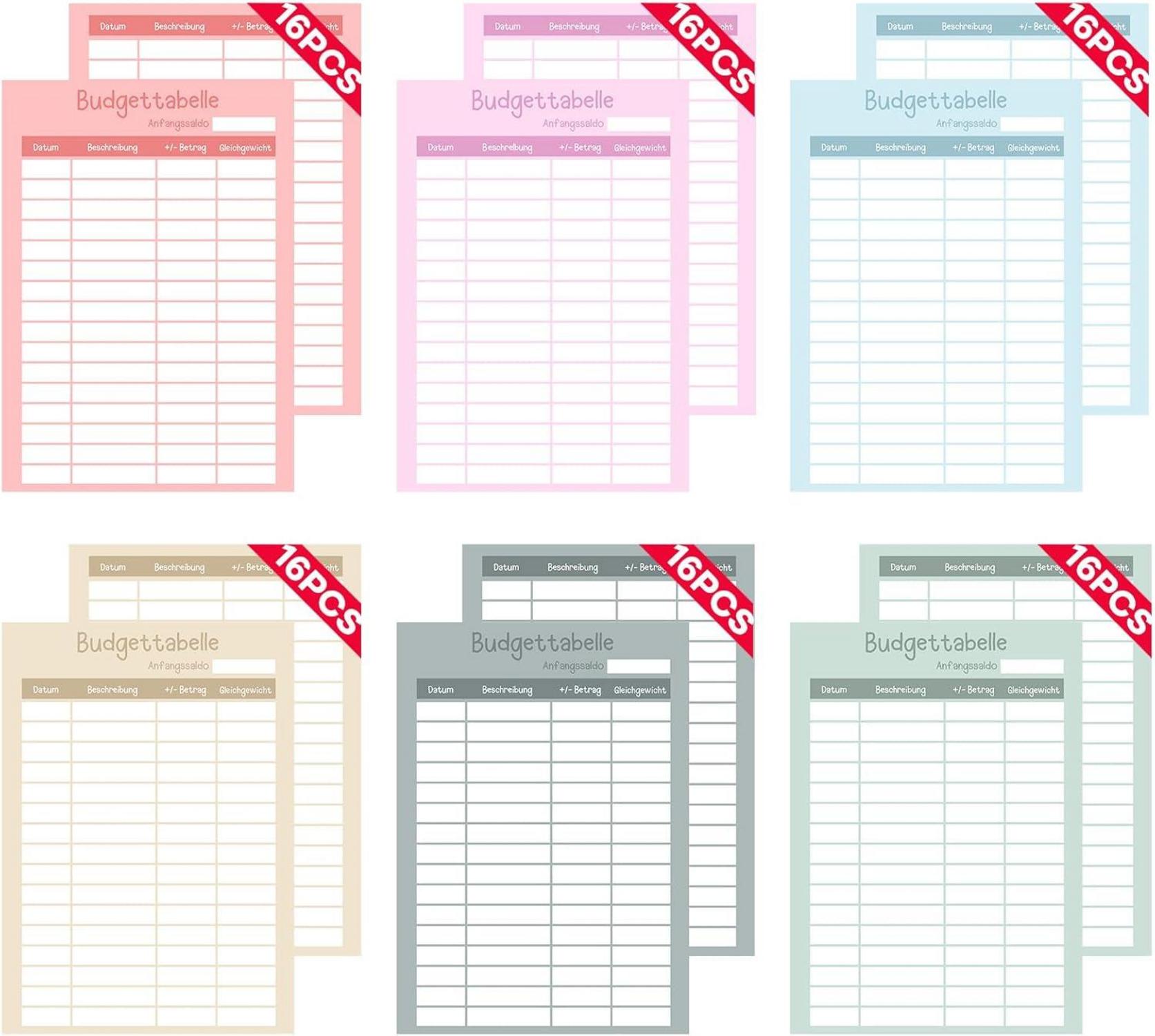 Budget Planner Deutsch Zubehör A6 96PCS 6 Farben Organizer Sheets