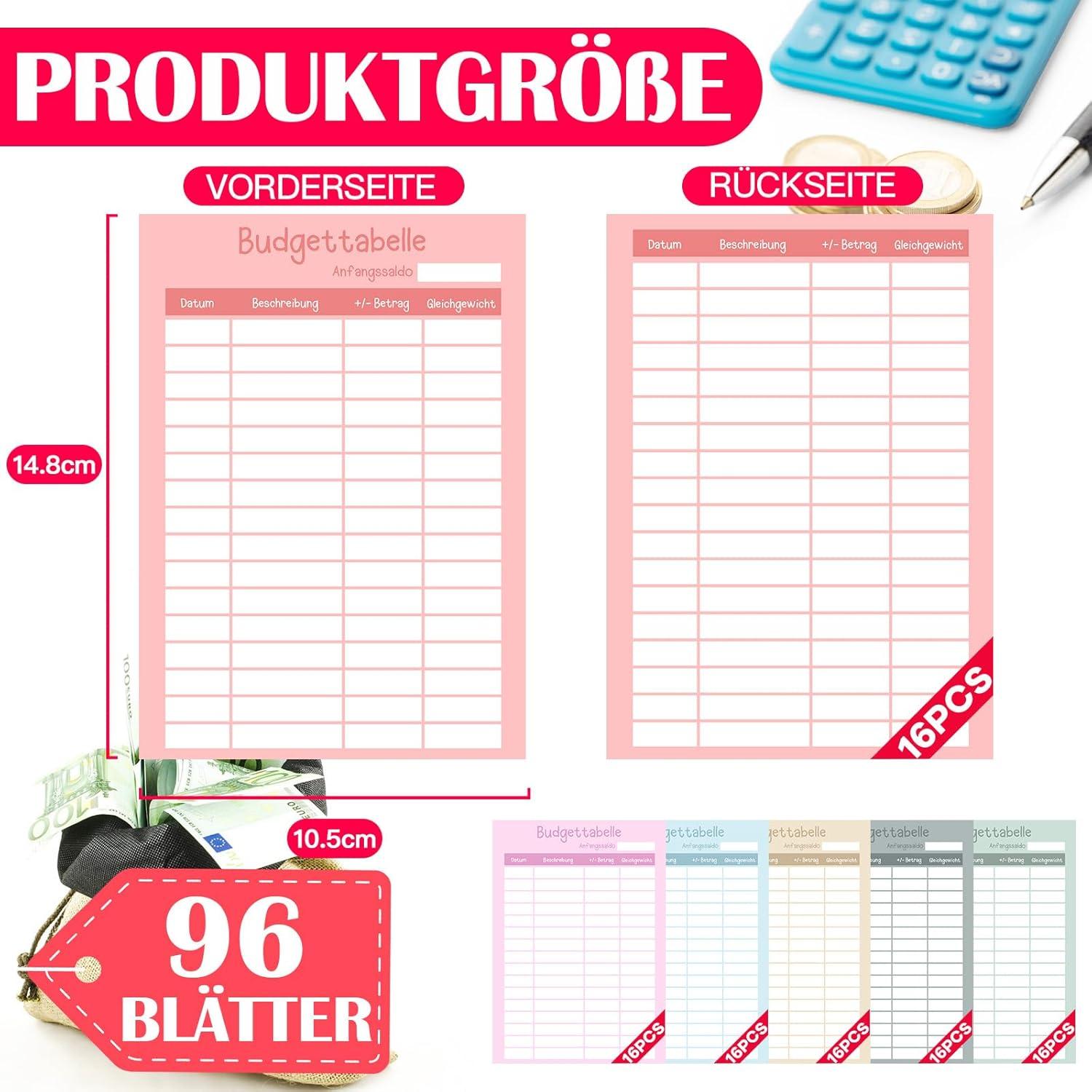 Sugeru 96PCS Budget Planner Zubehör A6 6 Farben Geld