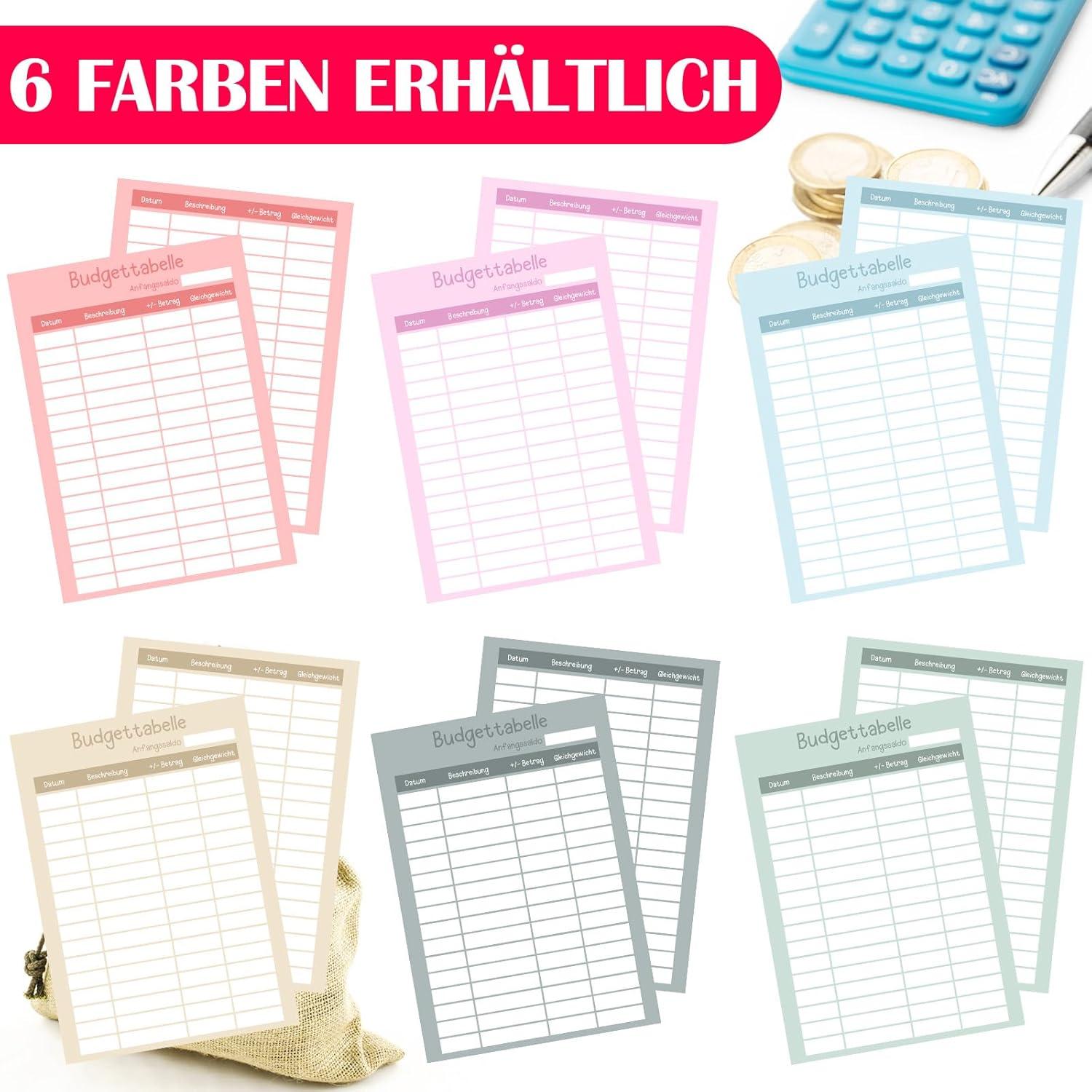 Sugeru 96PCS Budget Planner Deutsch Zubehör A6 - 6 Farben Geld Organizer Kit