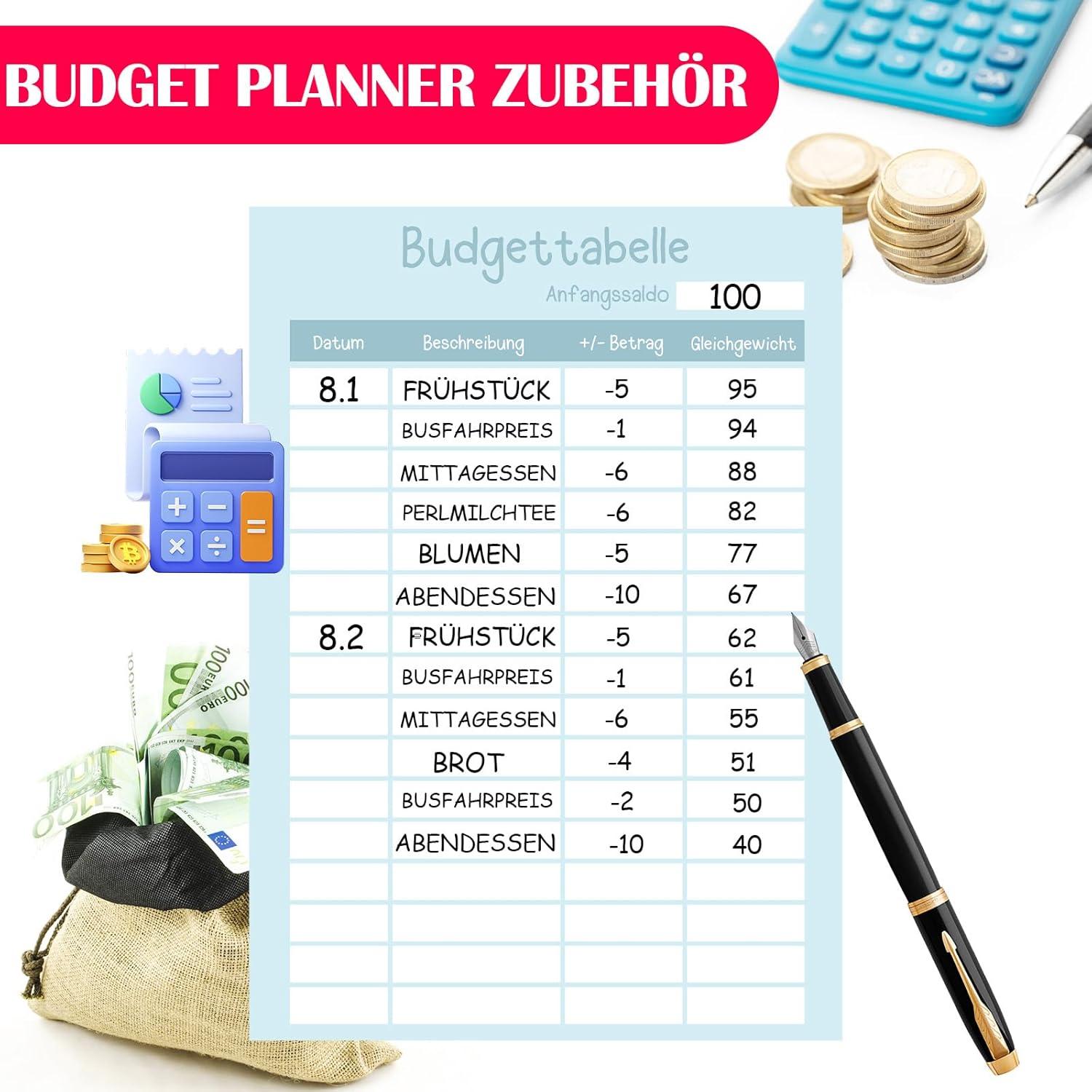 Budget Planner Deutsch Zubehör A6 96PCS Geld Organizer Budget Sheets