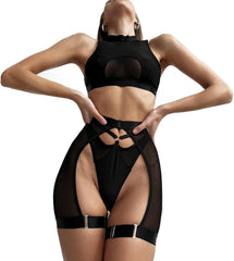 Sexy Gothic Strapsen Dessous Set für Damen