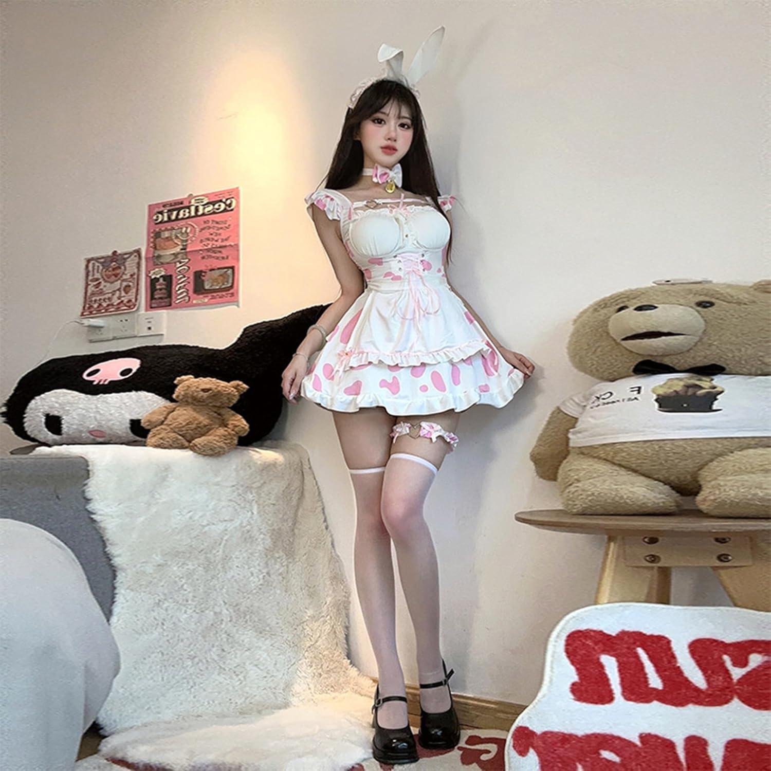 Damen Sexy Bunny Kostüm Cosplay Lolita Set 5-teilig Clubwear