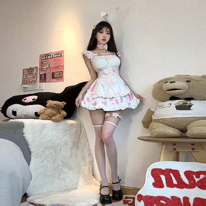 Damen Sexy Bunny Kostüm Cosplay Lolita Set 5-teilig Clubwear