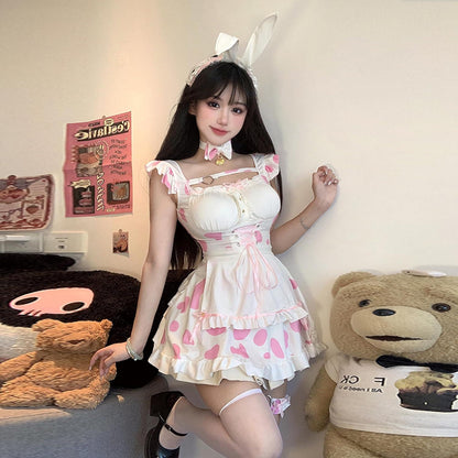 TUYMNI Damen Sexy Bunny Kostüm Cosplay Lolita Set 5-teilig Hasenohren Halsbänder