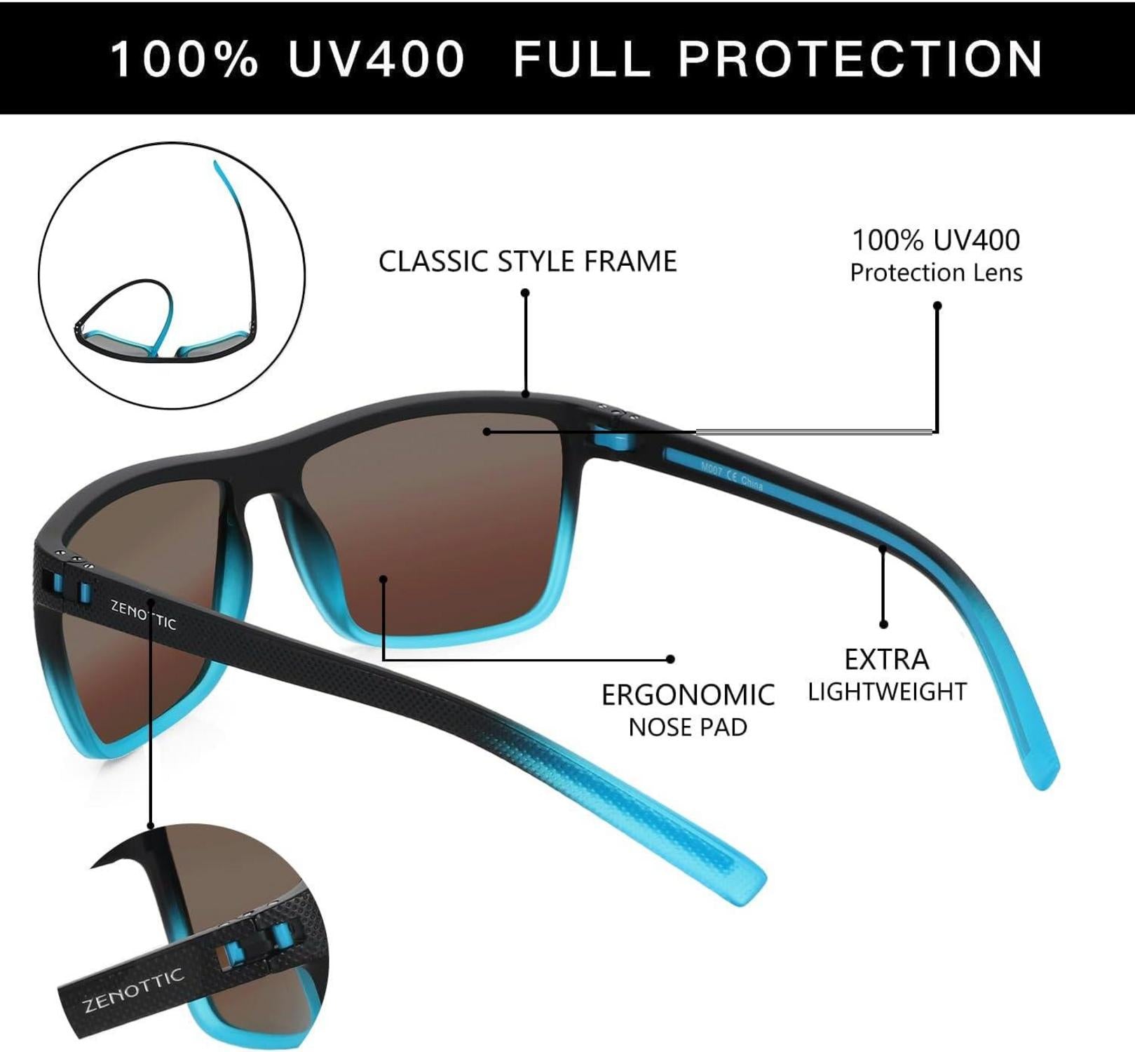 Herren Polarisierte TR90 Sonnenbrille UV400 Schutz Blaue Linse