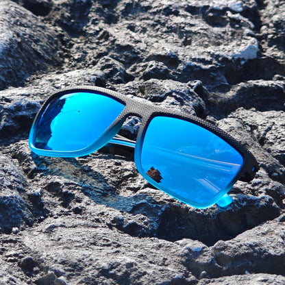 Herren Sonnenbrille Polarisiert TR90 Rahmen UV400 Quadrat Schwarz Blau