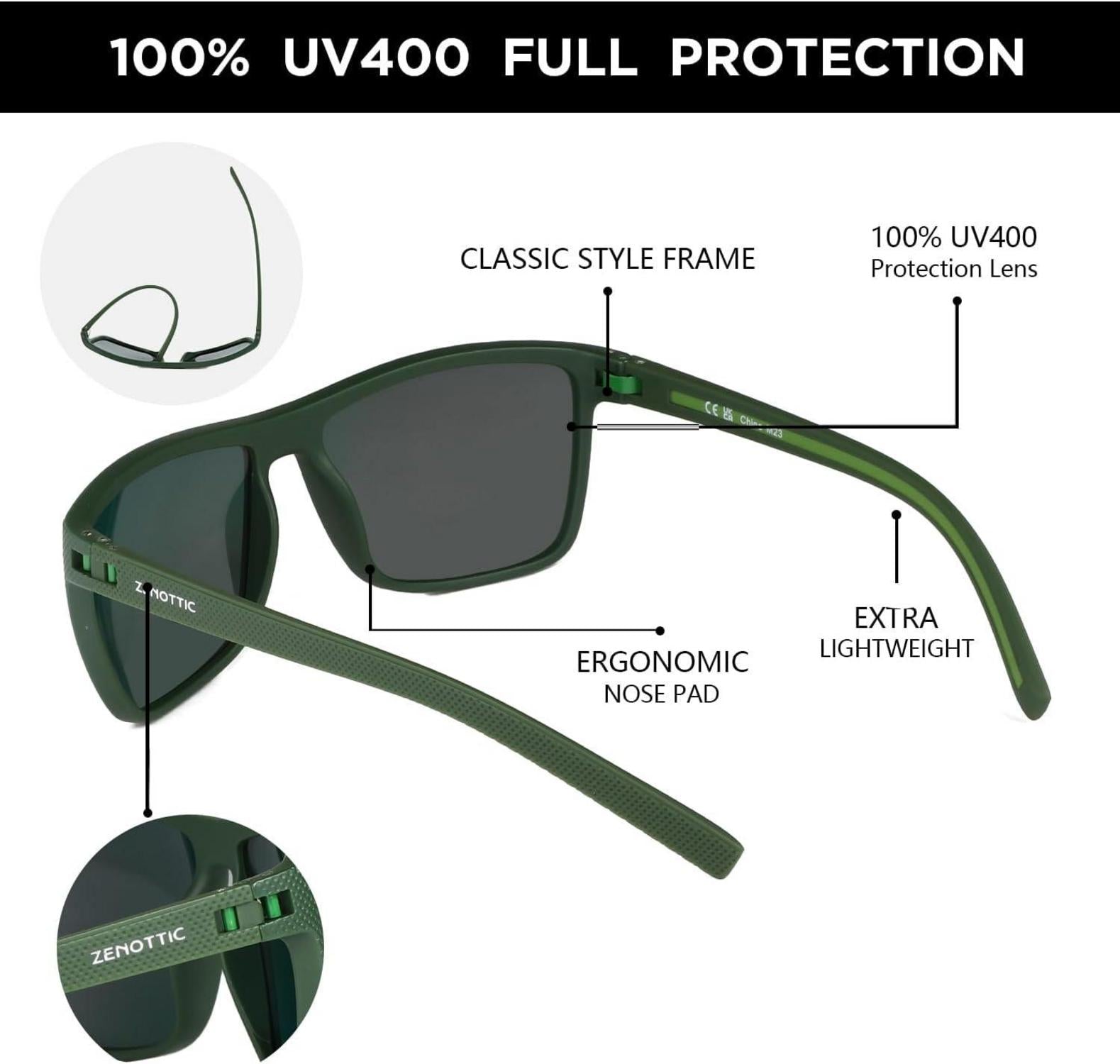 Polarisierte Sonnenbrille Herren TR90 Rahmen UV400 Schutz Grün/Lila