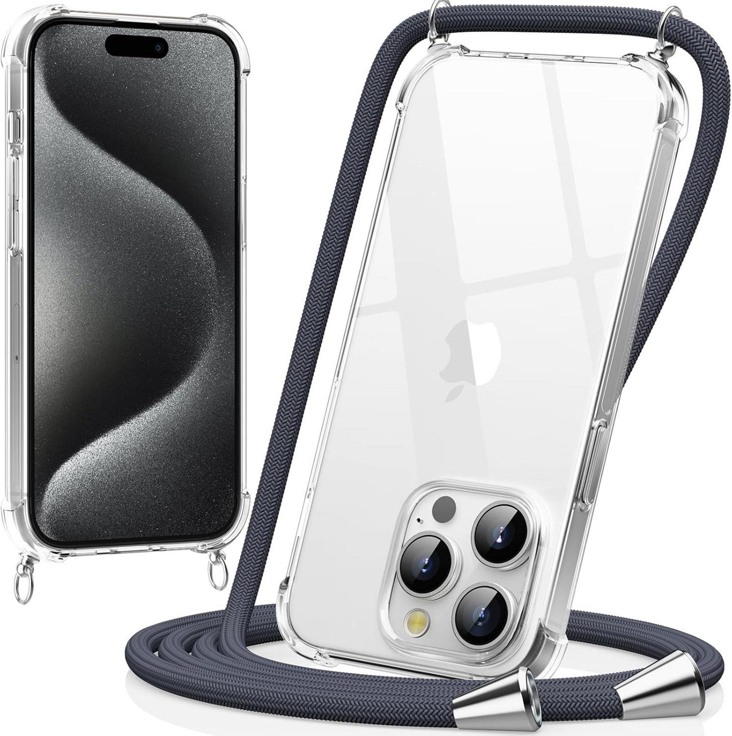 Handykette für iPhone 15 Pro Max Transparente Hülle mit Bands, Kordel