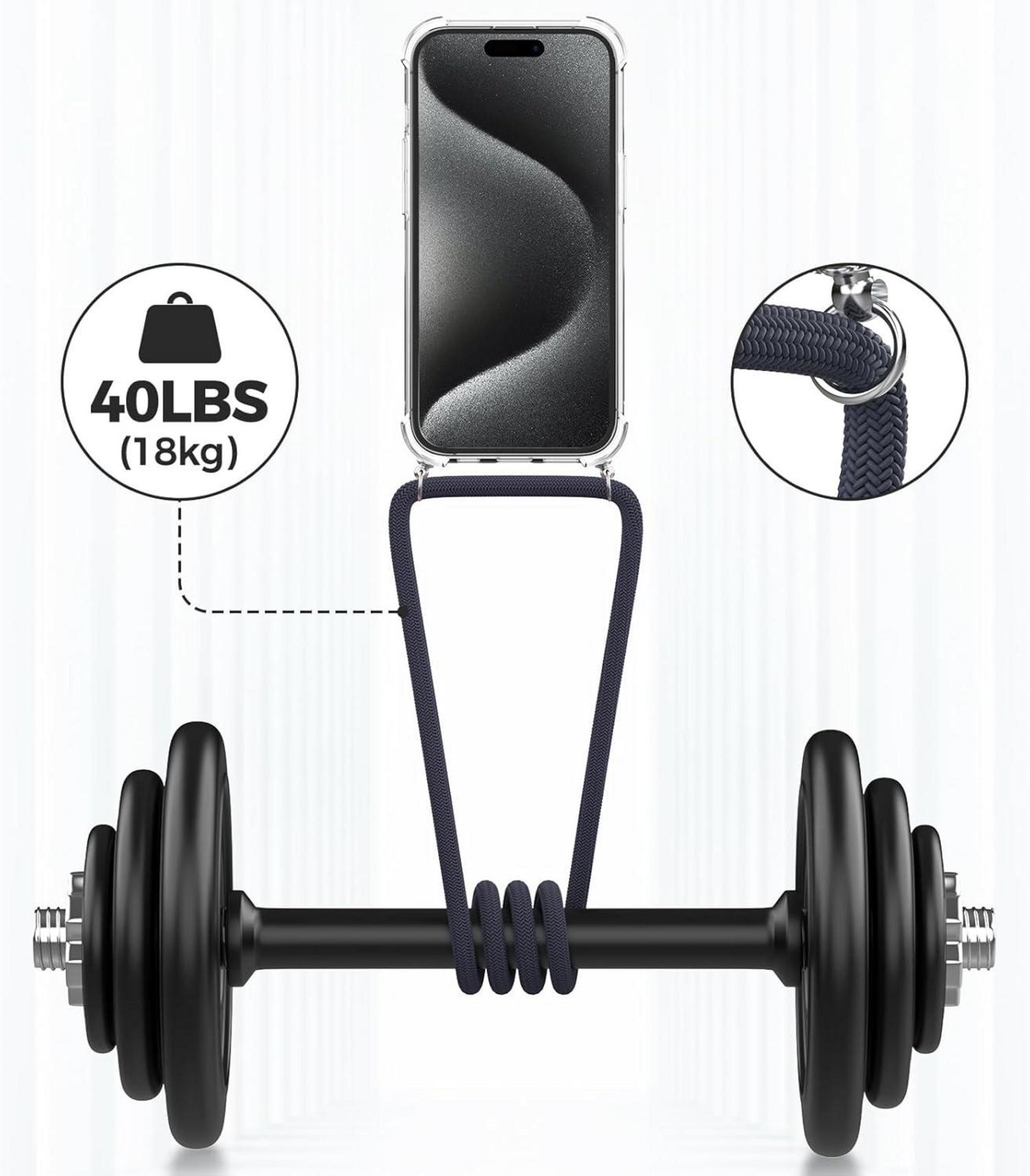 Handykette mit transparenter Hülle für iPhone 15 Pro Max, Umhängeband, Stoßfeste