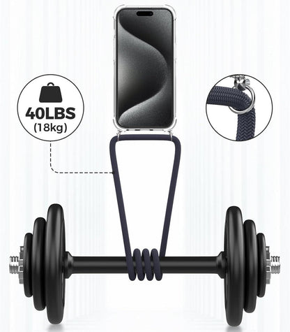 Handykette mit transparenter Hülle für iPhone 15 Pro Max, Umhängeband, Stoßfeste