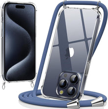 Handykette für iPhone 15 Pro Max Stoßfeste Hülle mit Kordel Blau