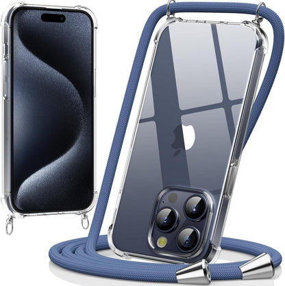 Handykette für iPhone 15 Pro Max Stoßfeste Hülle mit Kordel Blau