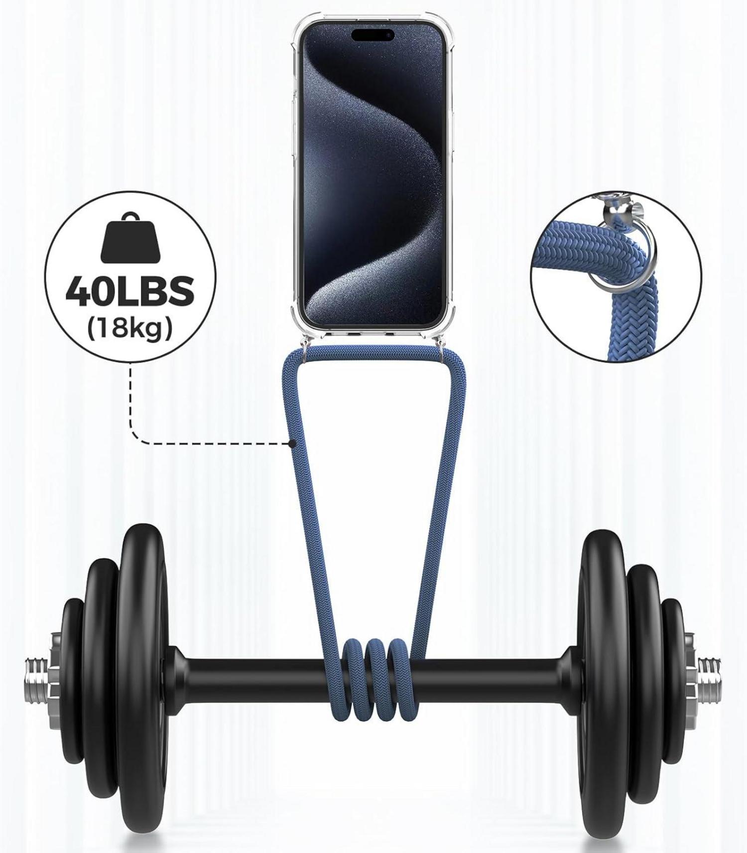 Handykette kompatibel mit iPhone 15 Pro Max, Transparente Handyhülle zum