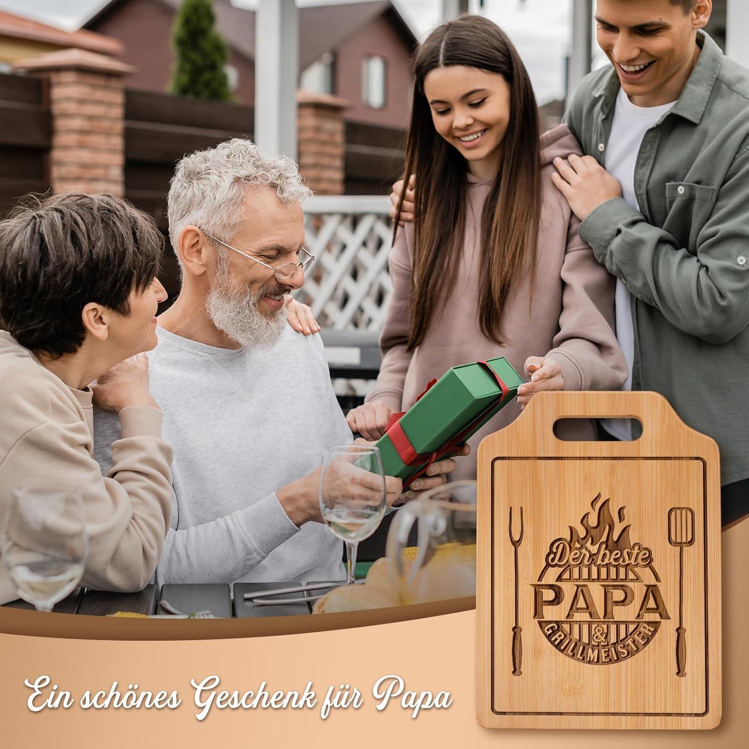 Graviertes Bambus Schneidebrett mit Spruch für Papa, Geschenke