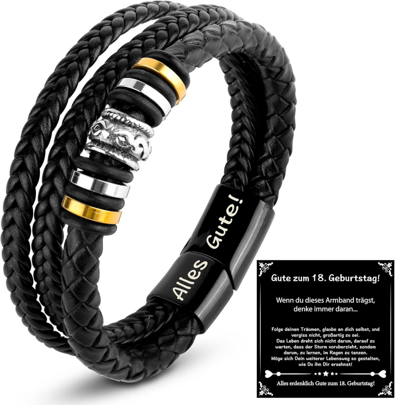 Lederarmband 18. Geburtstag Junge Magnetverschluss Geschenkbox