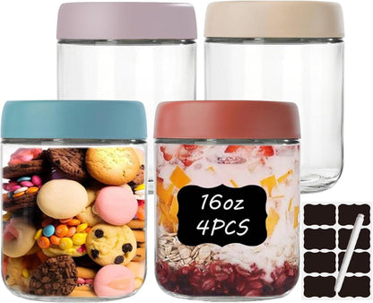 Einweckgläser 500ml 4er Pack Luftdicht Stapelbar mit Etiketten