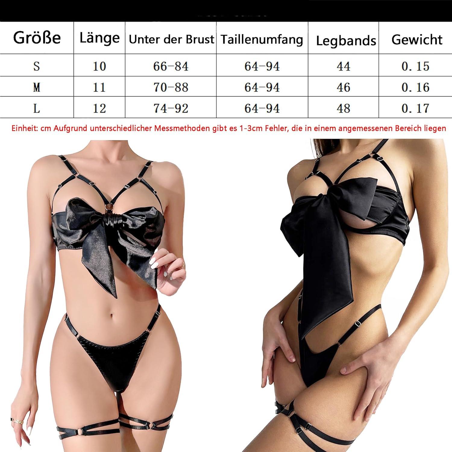 Damen Dessous Set Sexy Strapsen Lingerie Reizwäsche 3-TLG Bodysuit