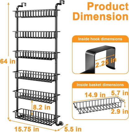 6-Ebenen Türregal für Gewürze und Vorräte, hängend, Schwarz