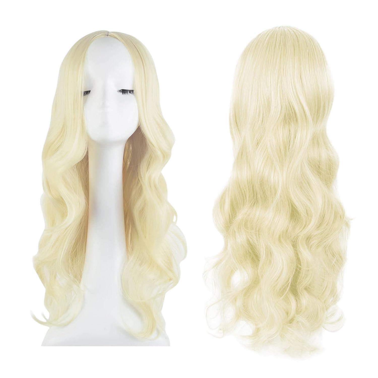 Modische Lange Platinblonde Lockige Perücke Damen Karneval Cosplay