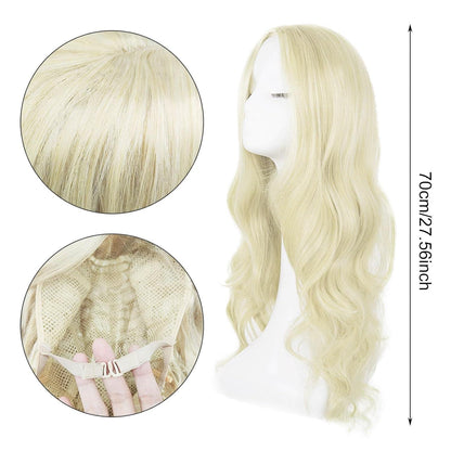 Frische lange gewellte Platinblonde Damenperücke