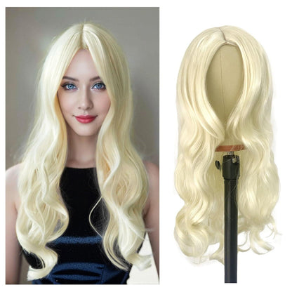 Platinblonde Lange Lockige Perücke 27’’ Hitzebeständig Cosplay Karneval