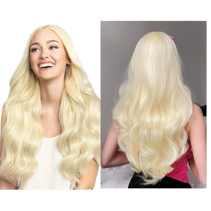 Lange Gewellte Platinblonde Perücke 27’’ Lockig Hitzebeständig Damen Cosplay