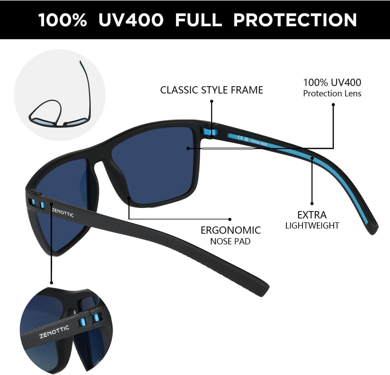 Polarisierte Herren Sonnenbrille TR90 Rahmen UV400 Schutz Blau_CHARSPECIAL_ Schwarz Gradient