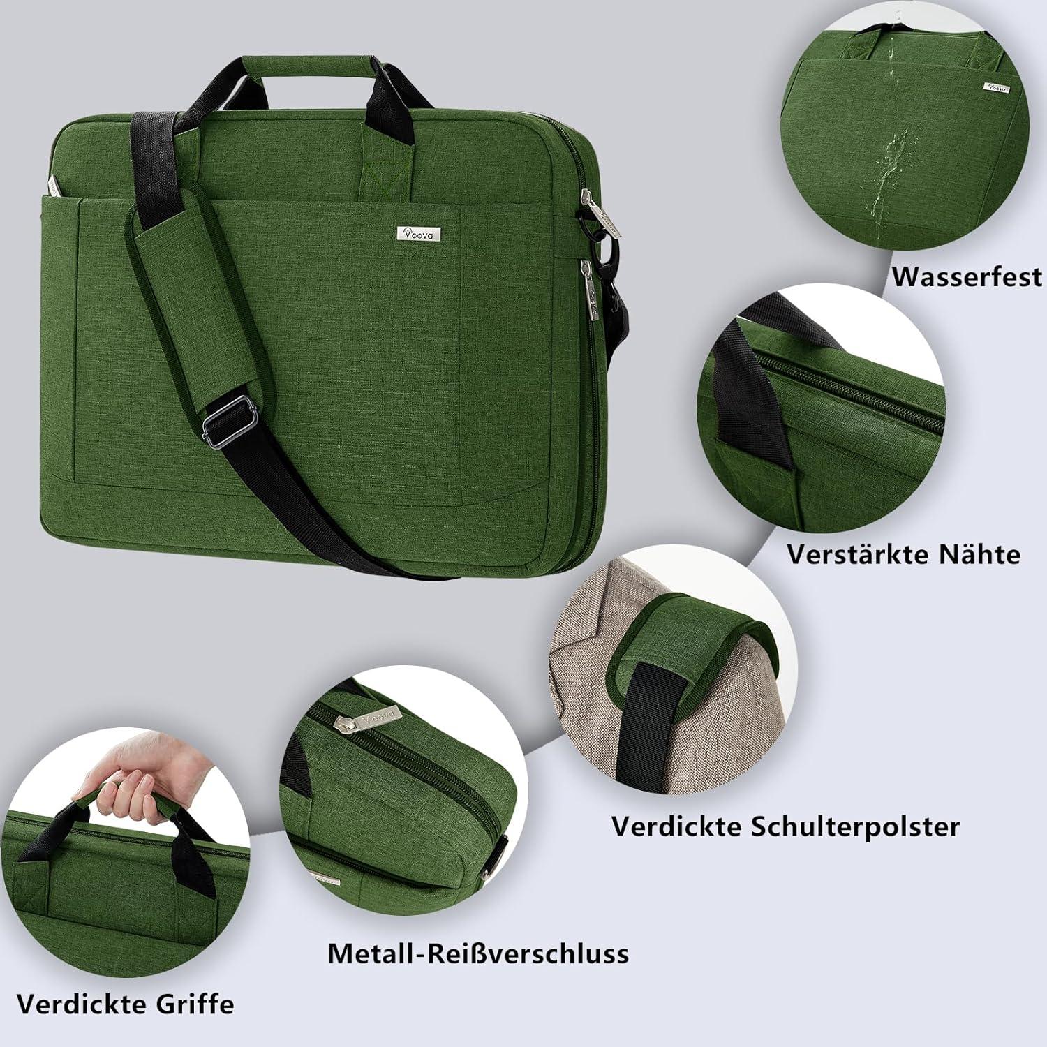 Laptoptasche 17,3 Zoll Erweiterbar Aktentasche Wasserdicht Grün
