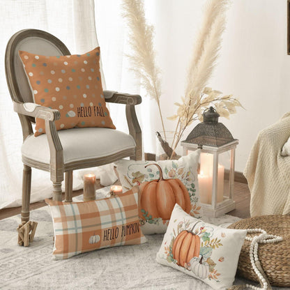 Herbst Kürbisse Eukalyptus Blätter Kissenbezüge 4er Set 30x50cm Orange