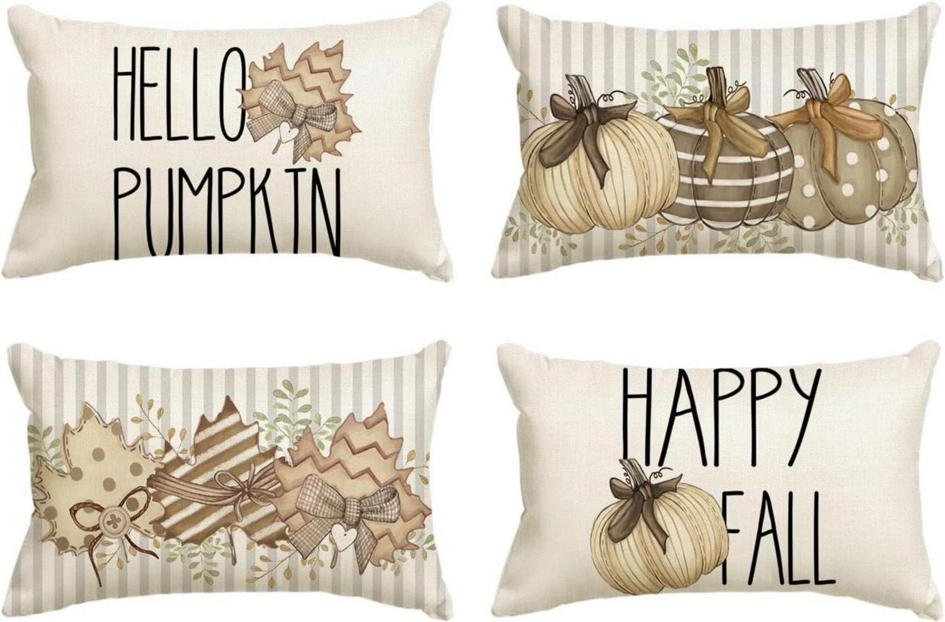 Herbst Kissenbezüge Streifen Ahornblätter Set 4er 30x50 cm