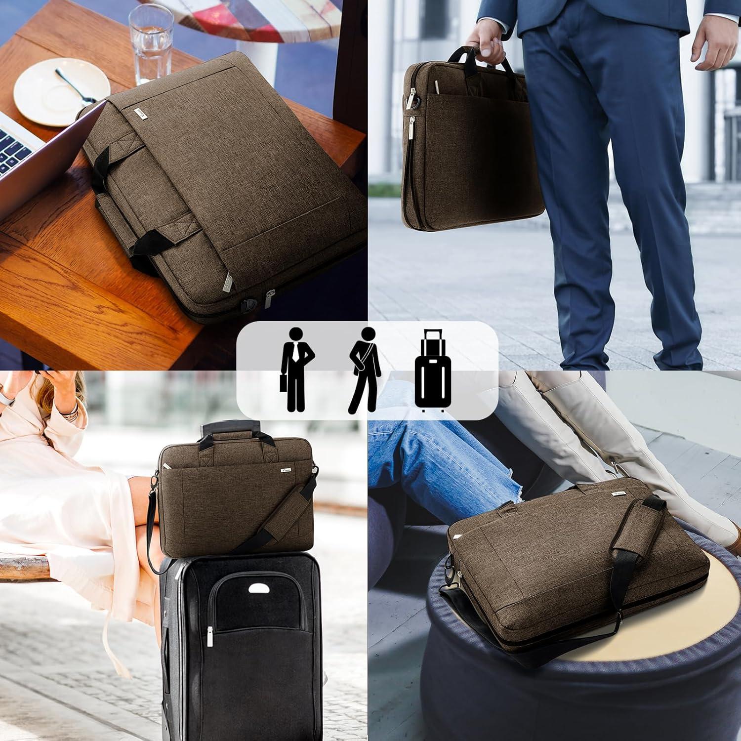Große Laptoptasche 14-16 Zoll Erweiterbar Wasserfest Braun