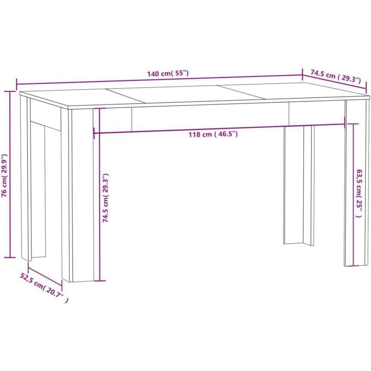 Weißer Esstisch Holzwerkstoff 140x74,5x76 cm – Unikat