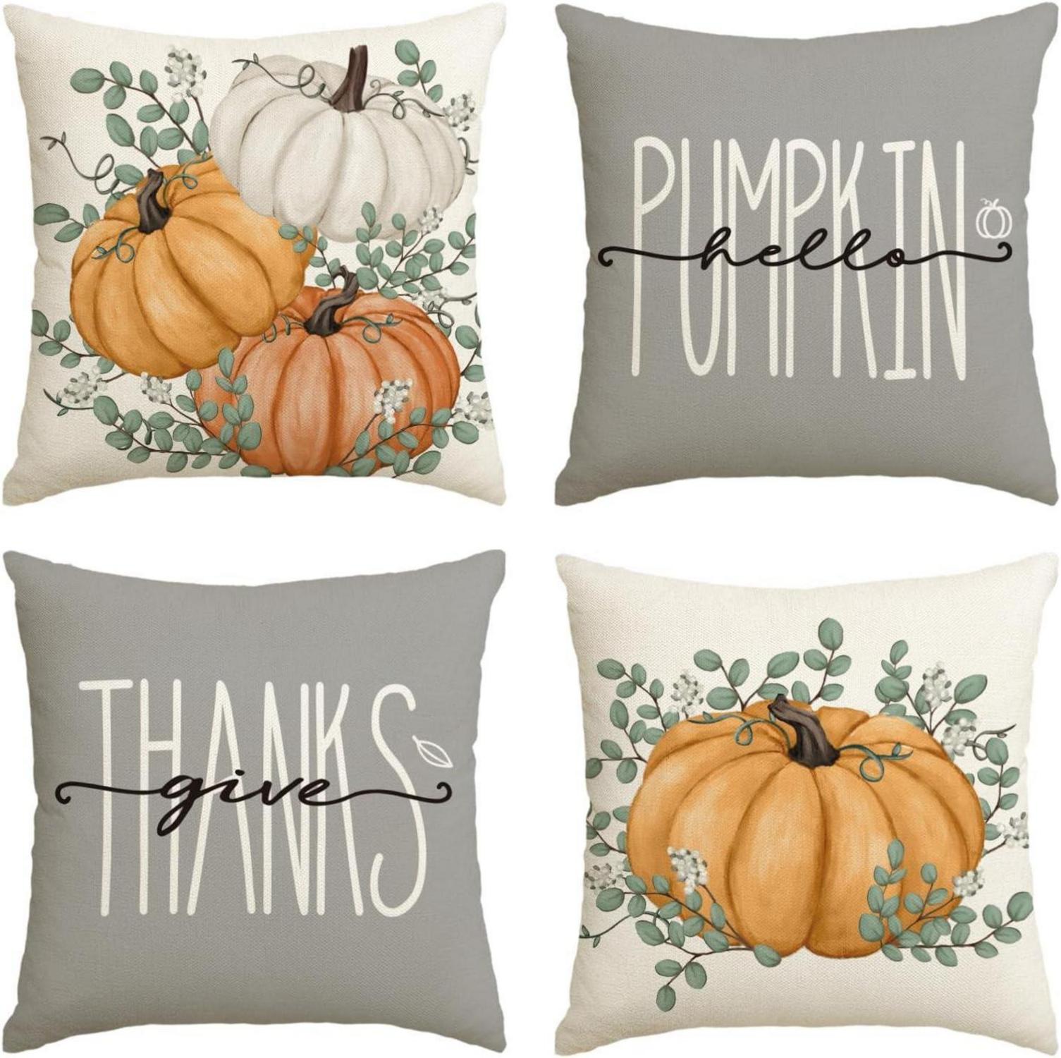 Herbst Kürbisse Kissenbezüge Orange 4er Set 50x50cm