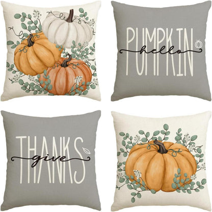 Herbst Kürbisse Kissenbezüge Orange 4er Set 50x50cm