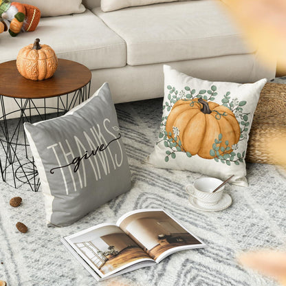 Herbst Kürbisse Eukalyptus Kissenbezüge 4er Set 50x50 cm Orange