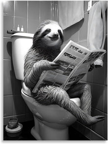 Lustiges Faultier Leinwandbild Toiletten-Deko Schwarz-Weiß 12x16