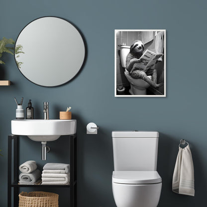 Lustiges Faultier Leinwandbild Toiletten-Deko Schwarz-Weiß 12x16